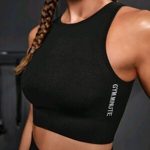 #-18 GYM.MINUTE Women Bra Fitted Training T-Shirt Black Tank Top Size 12(XL)